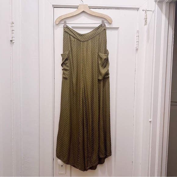 Free People Morning Dove Pants Wide Leg Green Satin Polka Dot - Picture 2 of 7